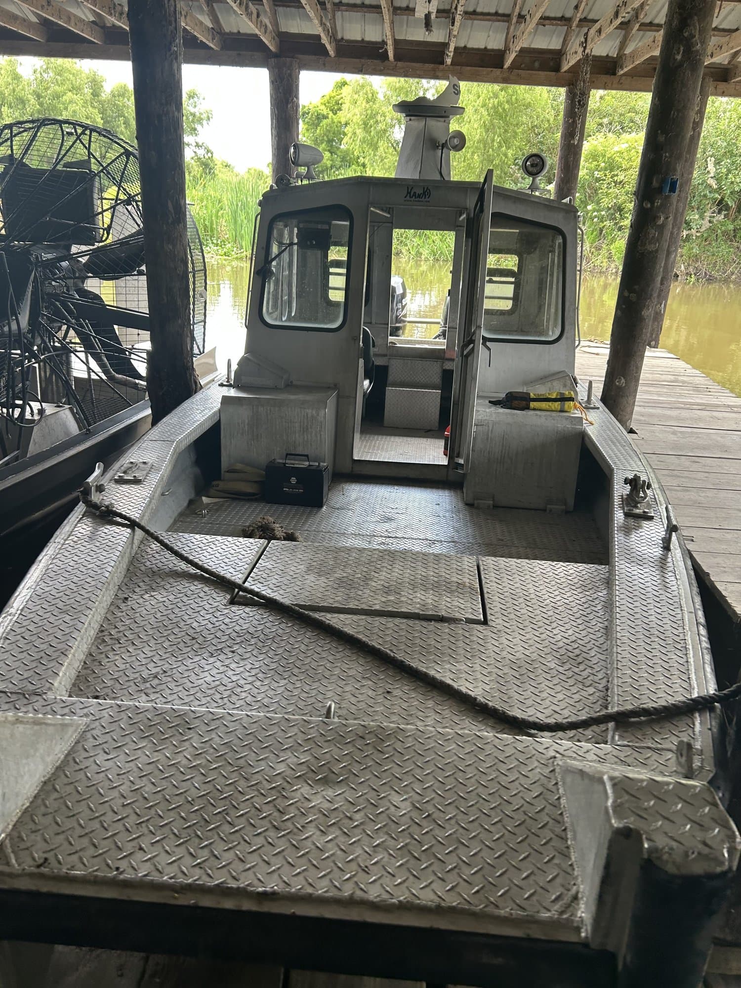Crew boat deck and cabin at the Melancon Marine dock
